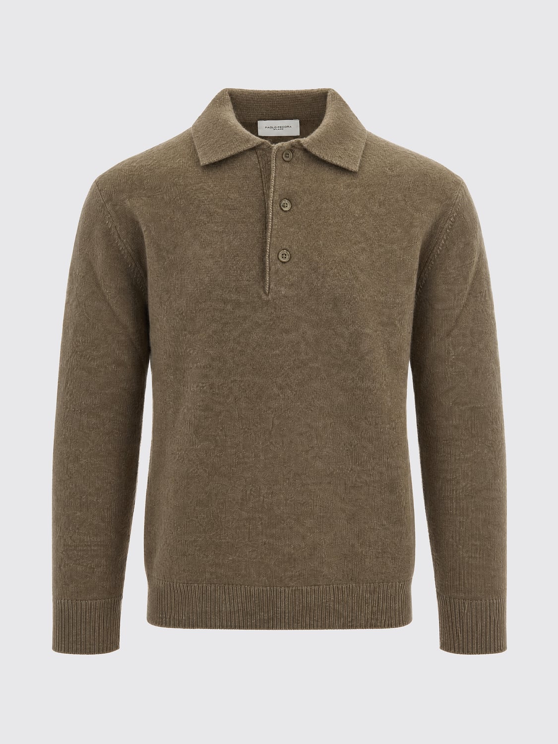 PAOLO PECORA POLO SHIRT: Paolo Pecora Long-Sleeved Knit Cotton Polo Shirt with Ribbed Collar, Dove Grey - Img 2