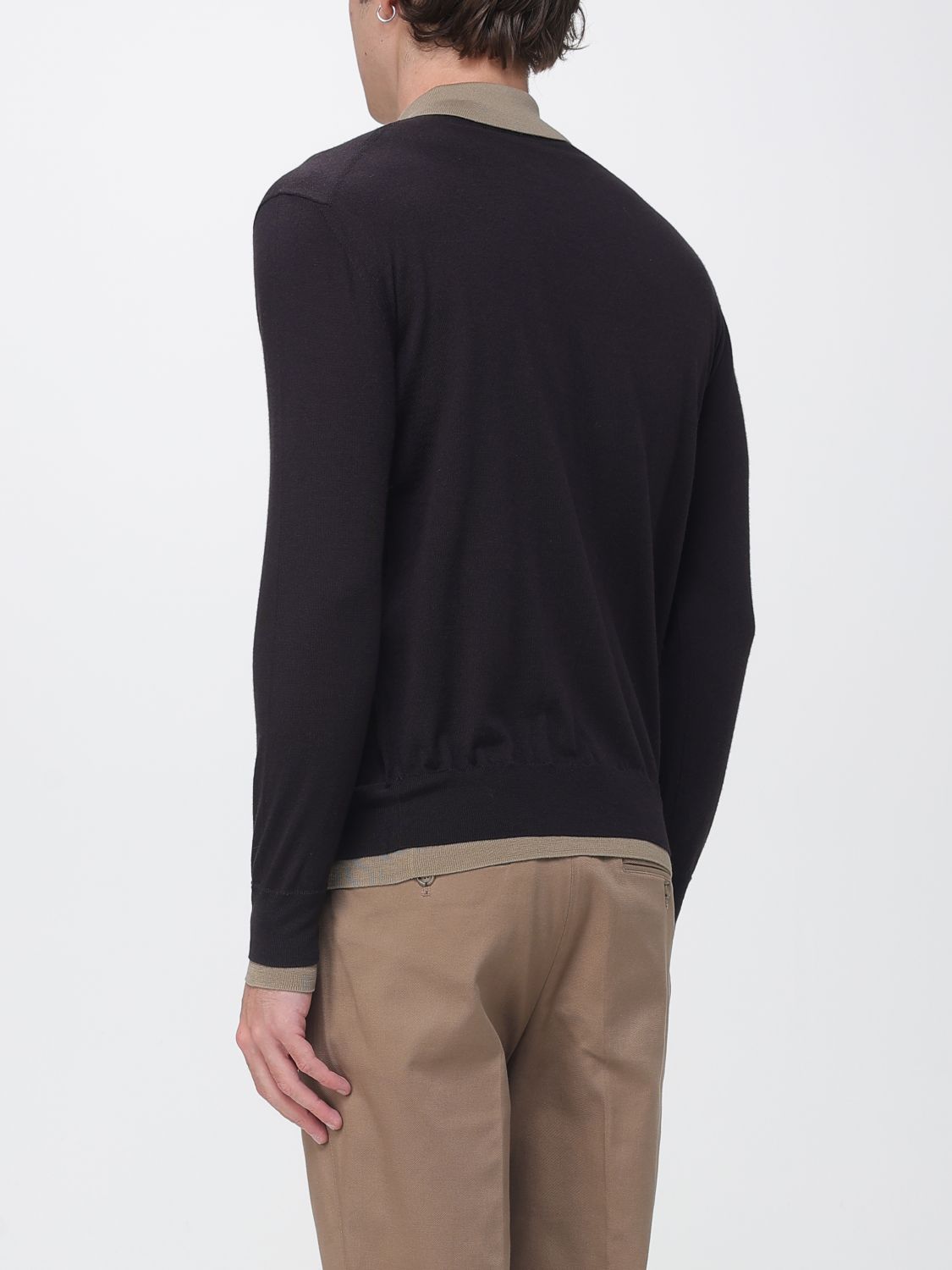 PAOLO PECORA POLO SHIRT: Paolo Pecora Long-Sleeve Knitted Cotton Polo Shirt with Classic Collar, Brown - Img 2