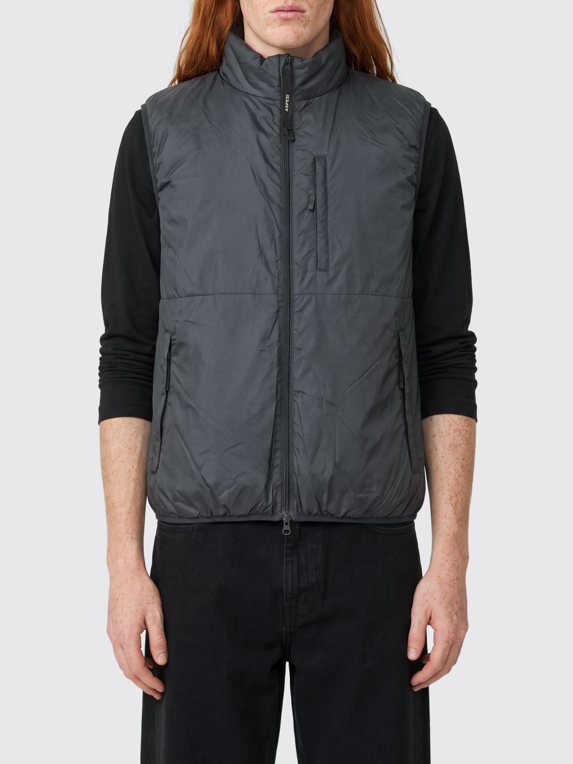 ASPESI SUIT VEST: Padded Technical Nylon Gilet Aspesi with High Neck and Zip Closure, Navy - Img 1
