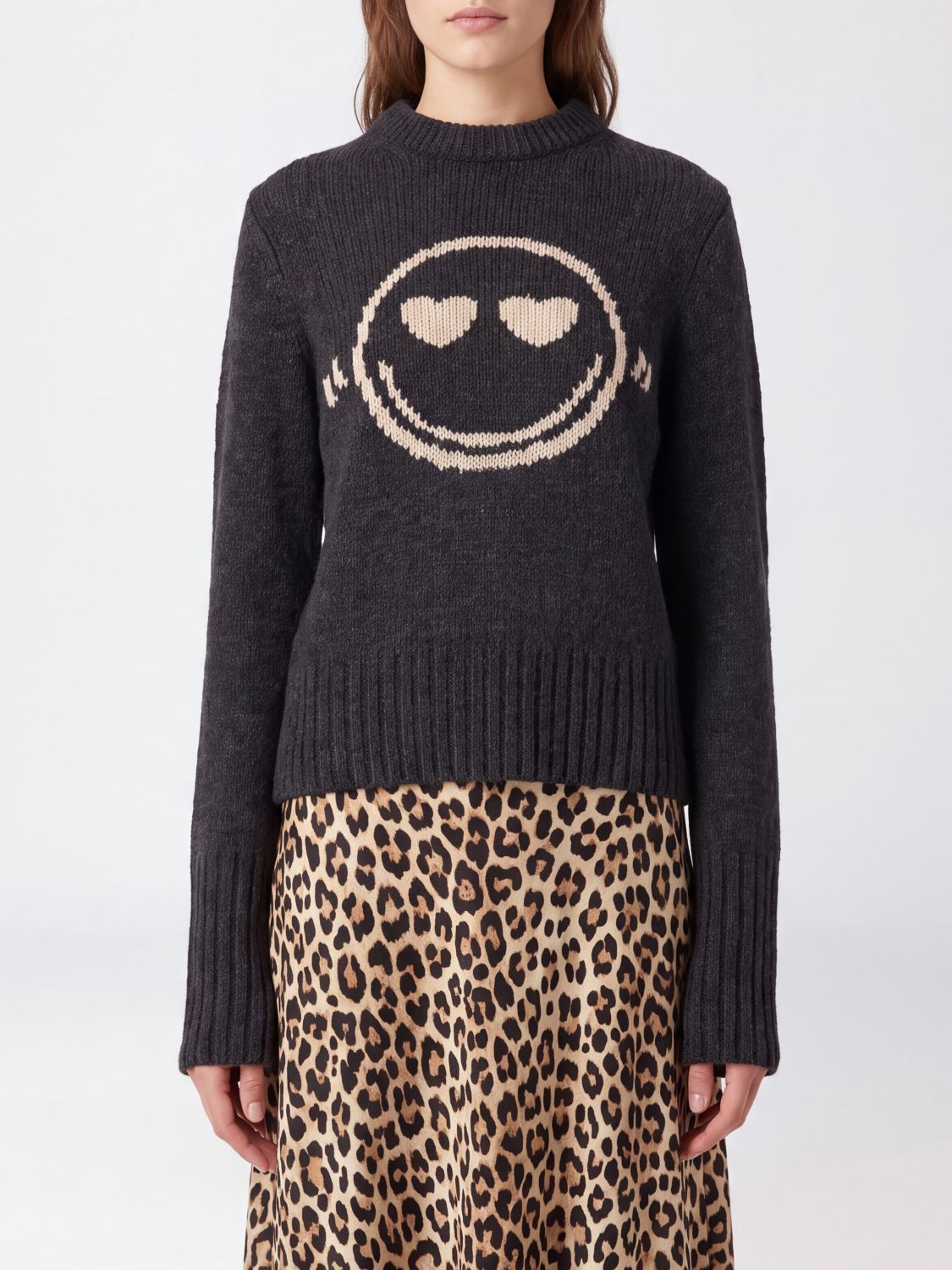 ZADIG & VOLTAIRE PULLOVER: Jacquard-Pullover Zadig & Voltaire aus Merinowolle mit Rundhalsausschnitt, Grau - Img 1