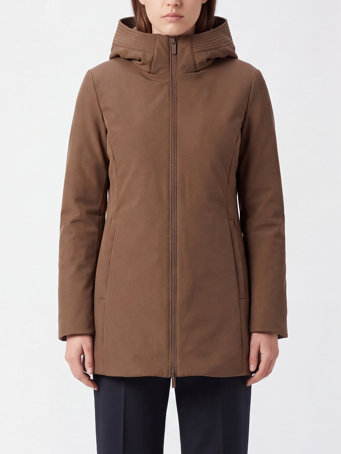 WOOLRICH MANTEL: Knielanger gefütterter Softshell-Parka Woolrich mit Kapuze, Braun - Img 1