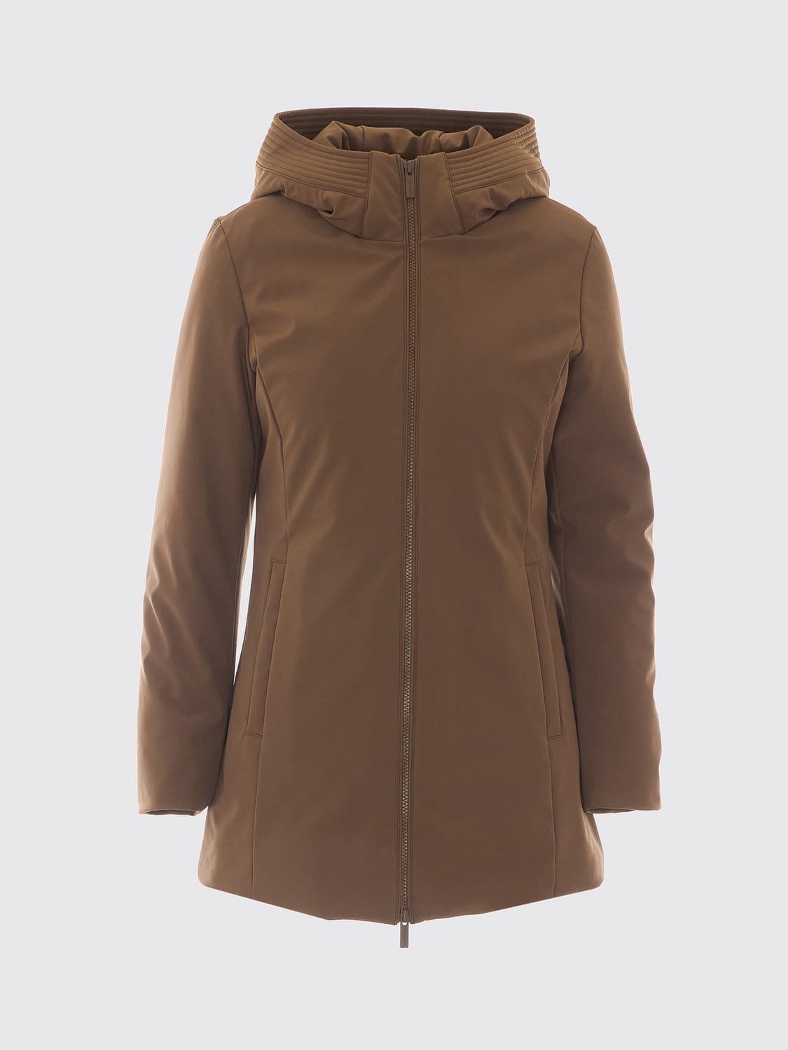 WOOLRICH MANTEL: Knielanger gefütterter Softshell-Parka Woolrich mit Kapuze, Braun - Img 2