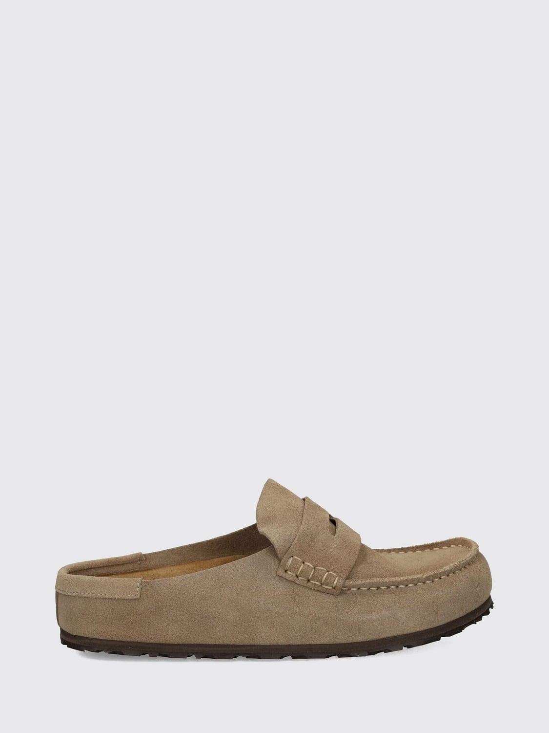 BIRKENSTOCK MOCASSINI: Sabot Naples Birkenstock in pelle scamosciata con logo impresso e suola in EVA, Grigio - Img 1