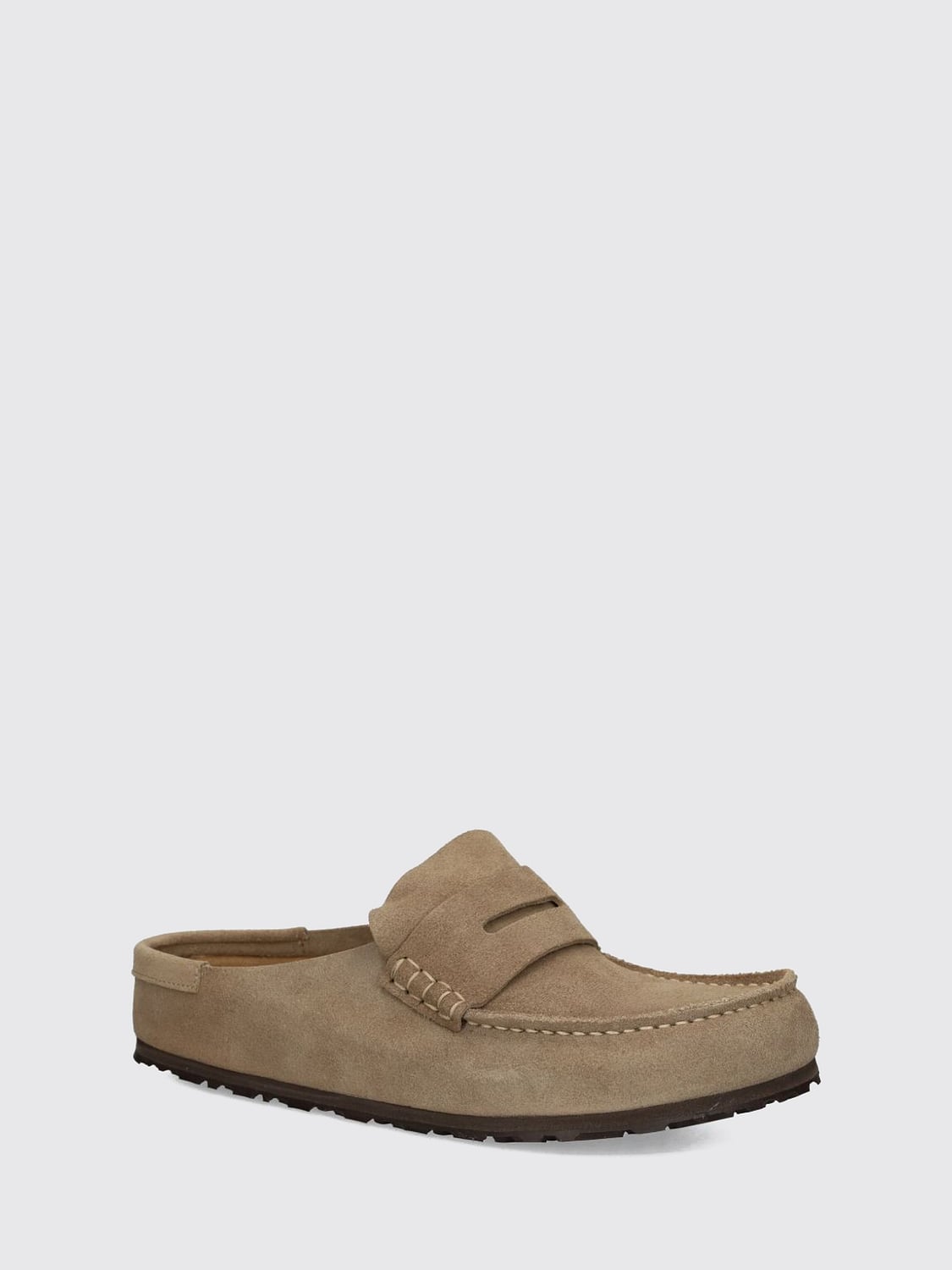 BIRKENSTOCK MOCASSINI: Sabot Naples Birkenstock in pelle scamosciata con logo impresso e suola in EVA, Grigio - Img 2