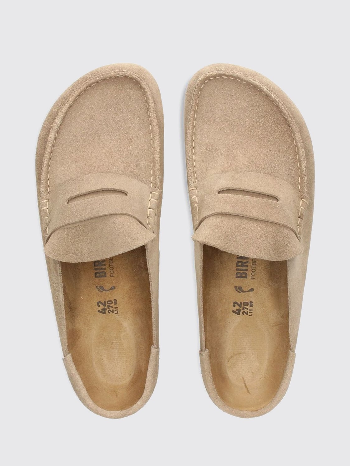BIRKENSTOCK MOCASSINI: Sabot Naples Birkenstock in pelle scamosciata con logo impresso e suola in EVA, Grigio - Img 4