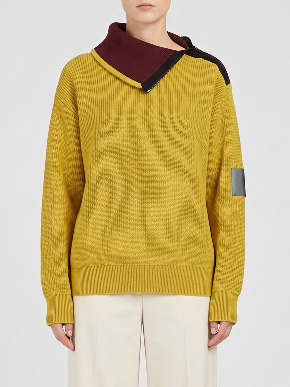 LOEWE PULLOVER: Lockerer Rollkragenpullover Loewe aus Wolle mit Seitenreißverschluss und Patches, Olive - Img 1