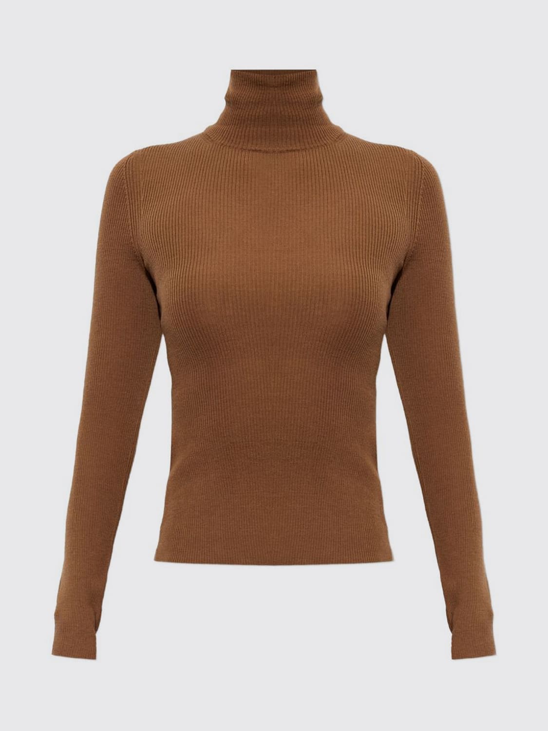 MAX MARA PULL: Pull à col roulé slim Max Mara en pure laine vierge côtelée, Chameau - Img 4