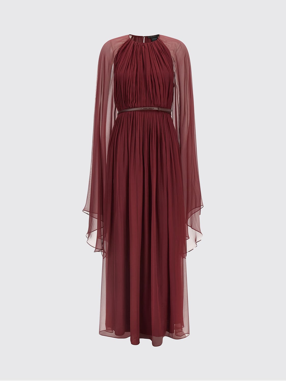 MAX MARA KLEID: Langes Abendkleid Max Mara aus Seide mit langen Ärmeln und Gürtel, Weinrot - Img 2