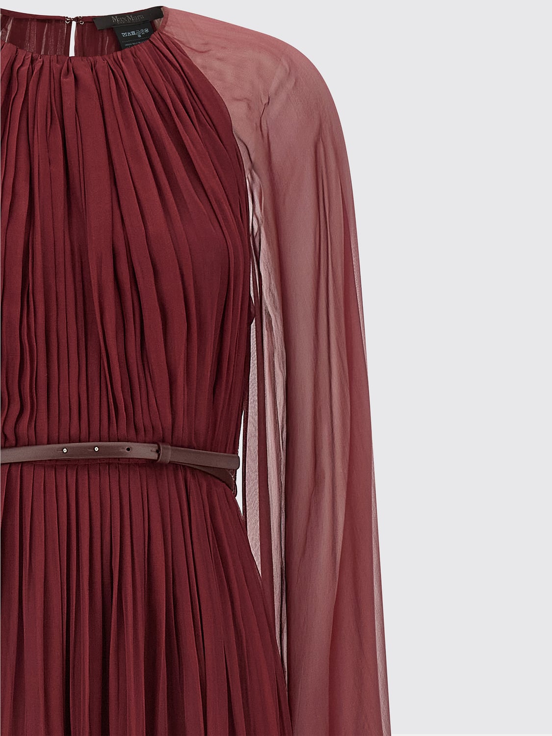 MAX MARA KLEID: Langes Abendkleid Max Mara aus Seide mit langen Ärmeln und Gürtel, Weinrot - Img 4