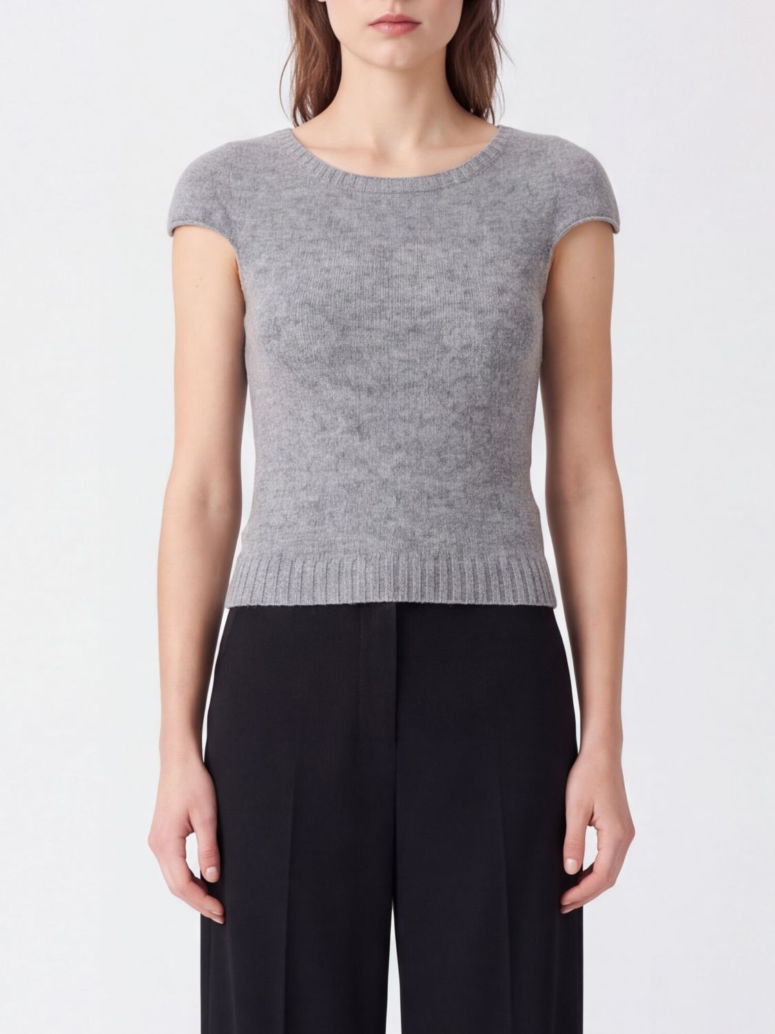 GIMAGUAS MAGLIA: Maglia Gimaguas a maniche corte in misto lana con spalle scese, Grigio - Img 1