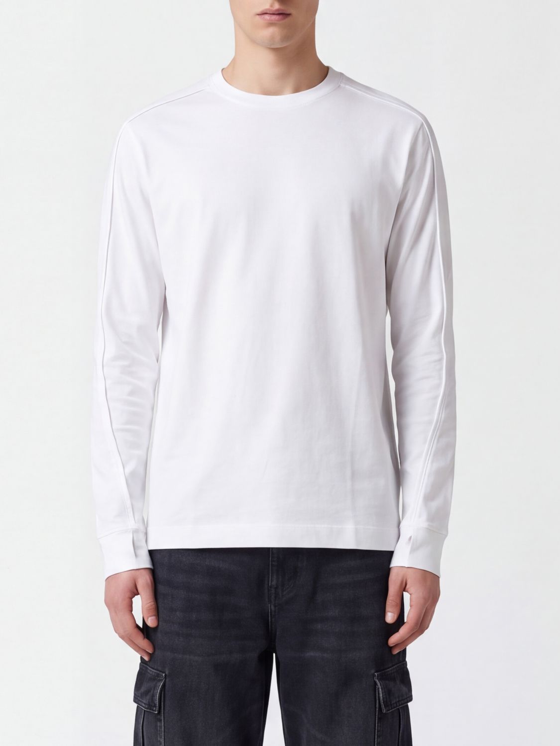 THOM KROM CAMISETA: Camiseta de manga larga Thom Krom de algodón con bandas decorativas, Blanco - Img 1
