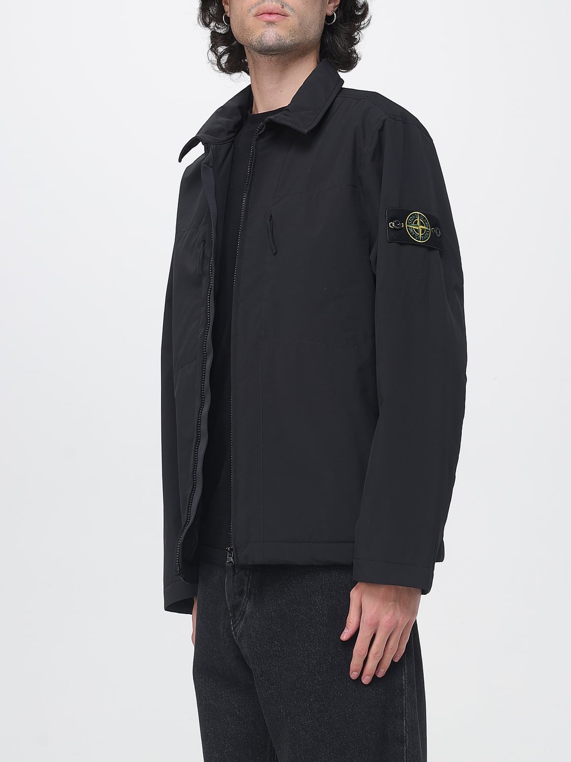 STONE ISLAND JACKET: Stone Island Softshell Windbreaker Shirt Jacket with Compass Logo, Black - Img 3