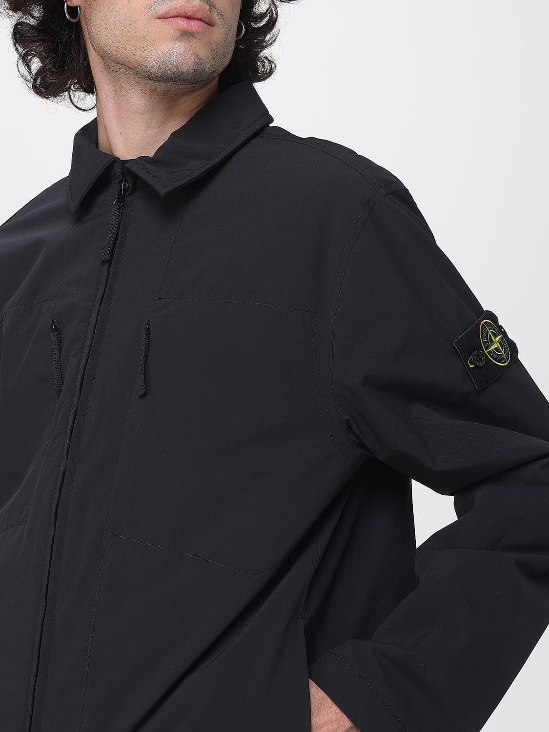 STONE ISLAND JACKET: Stone Island Softshell Windbreaker Shirt Jacket with Compass Logo, Black - Img 4