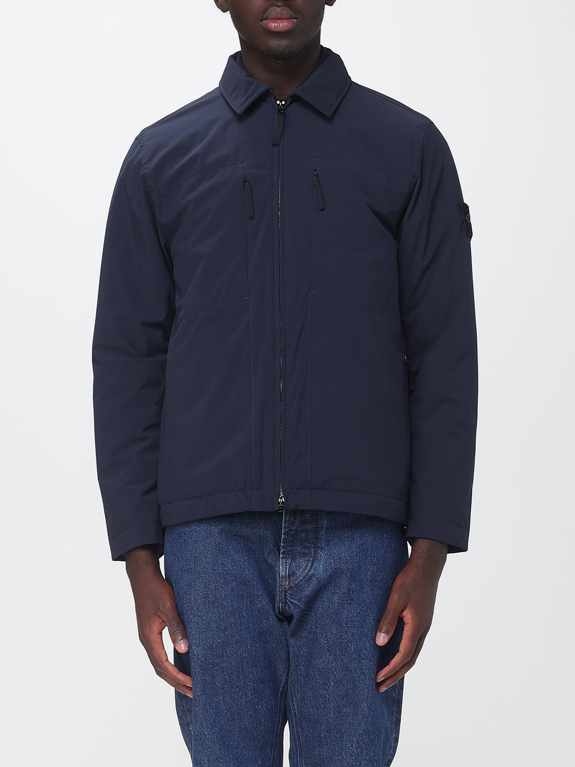 STONE ISLAND JACKET: Stone Island Softshell Windbreaker Shirt Jacket with Compass Logo, Navy - Img 1