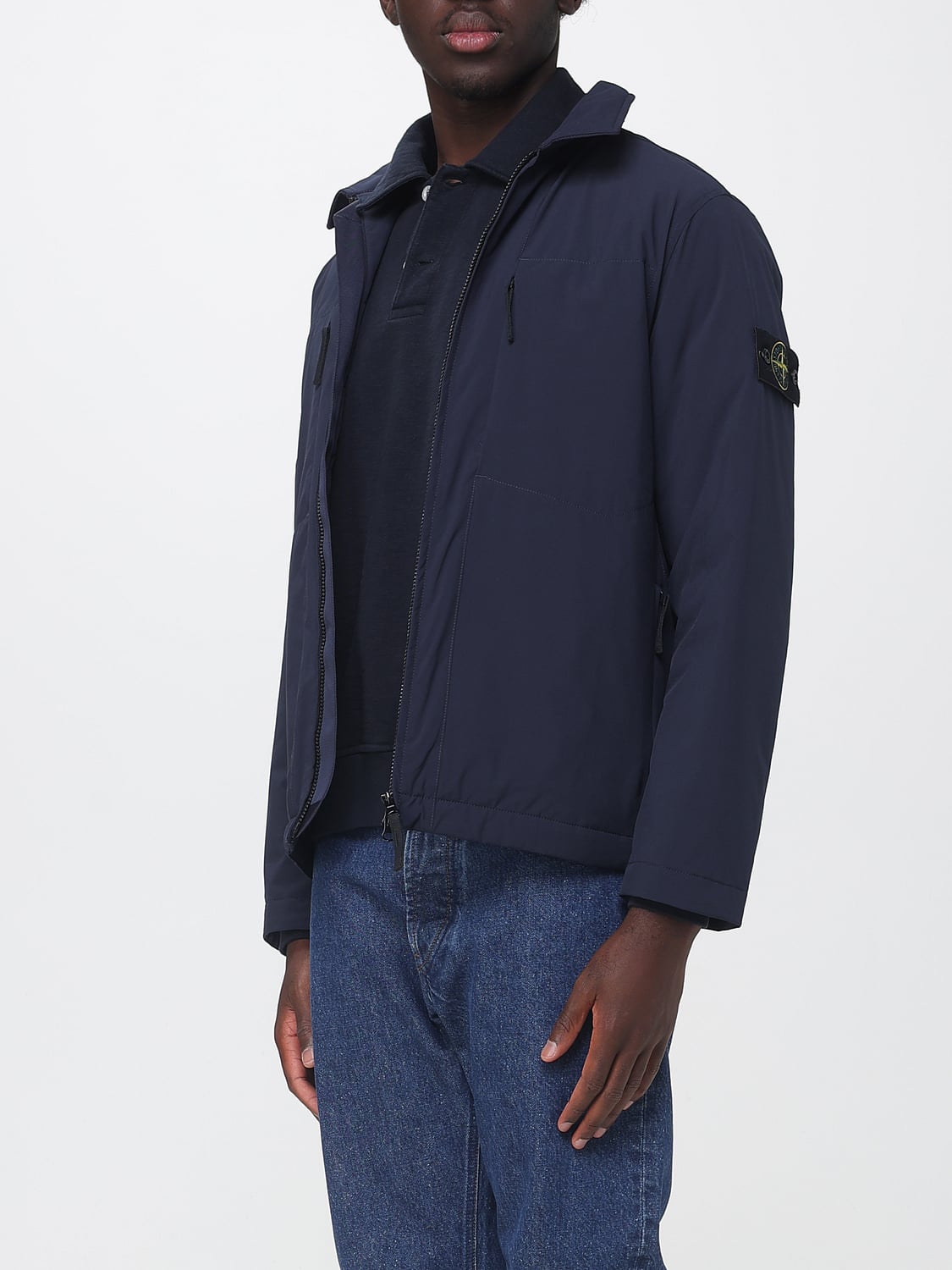 STONE ISLAND JACKET: Stone Island Softshell Windbreaker Shirt Jacket with Compass Logo, Navy - Img 4