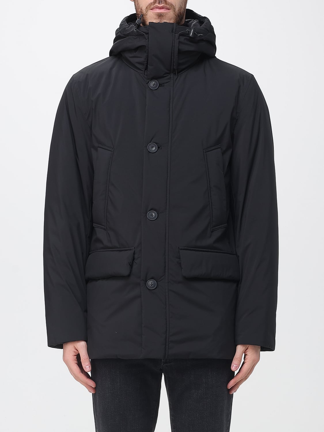 WOOLRICH MANTEL: Woolrich Wasserabweisender kurzer Parka mit Entendaunenfüllung und Kapuze, Schwarz - Img 1