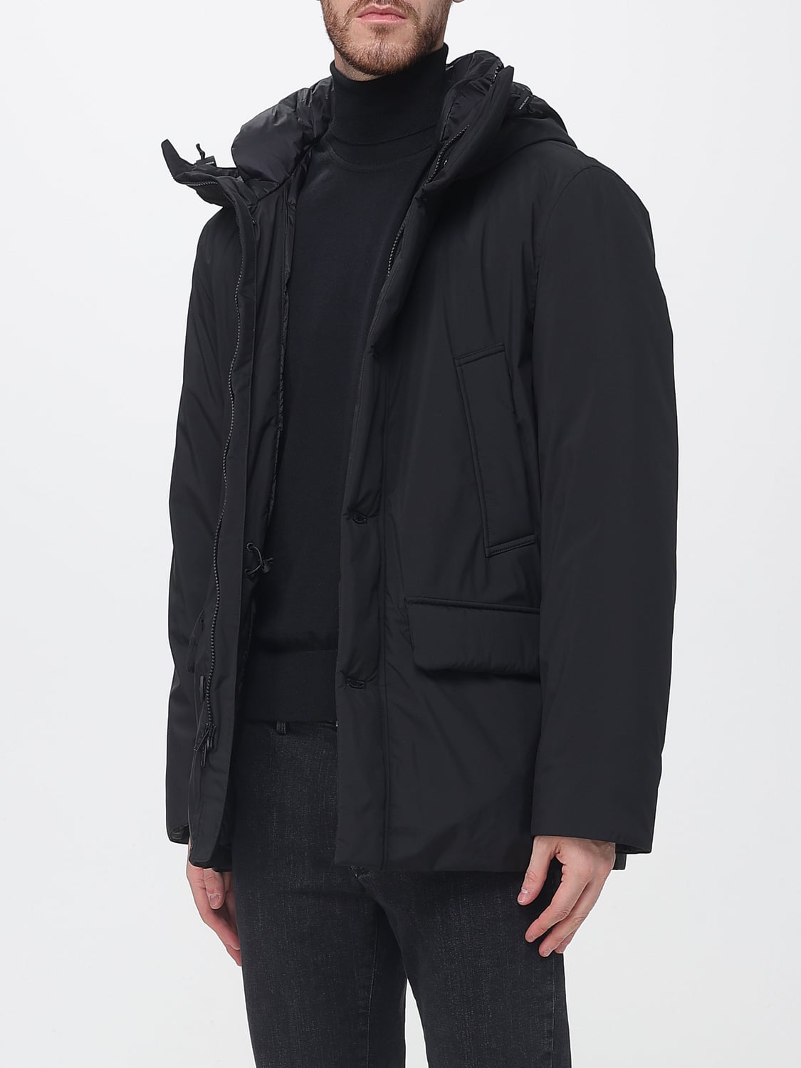 WOOLRICH MANTEL: Woolrich Wasserabweisender kurzer Parka mit Entendaunenfüllung und Kapuze, Schwarz - Img 3