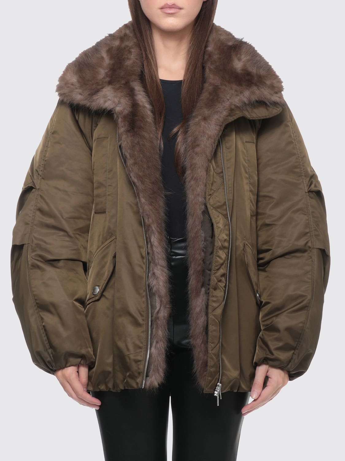 STAND STUDIO JACKET: Oversized Padded Nylon Bomber Jacket Stand Studio with Funnel Neck, Green - Img 3