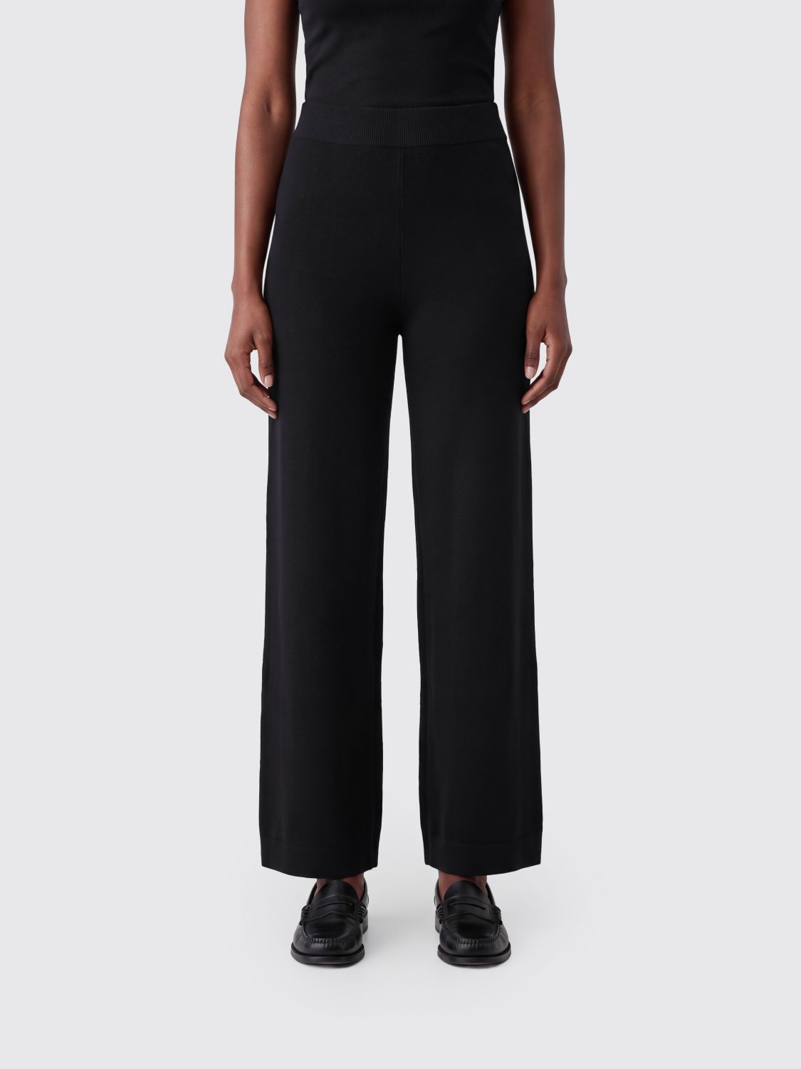 ALLUDE PANTALONES: Pantalones de chándal anchos Allude de punto de lana y cachemir con cintura alta, Negro - Img 1