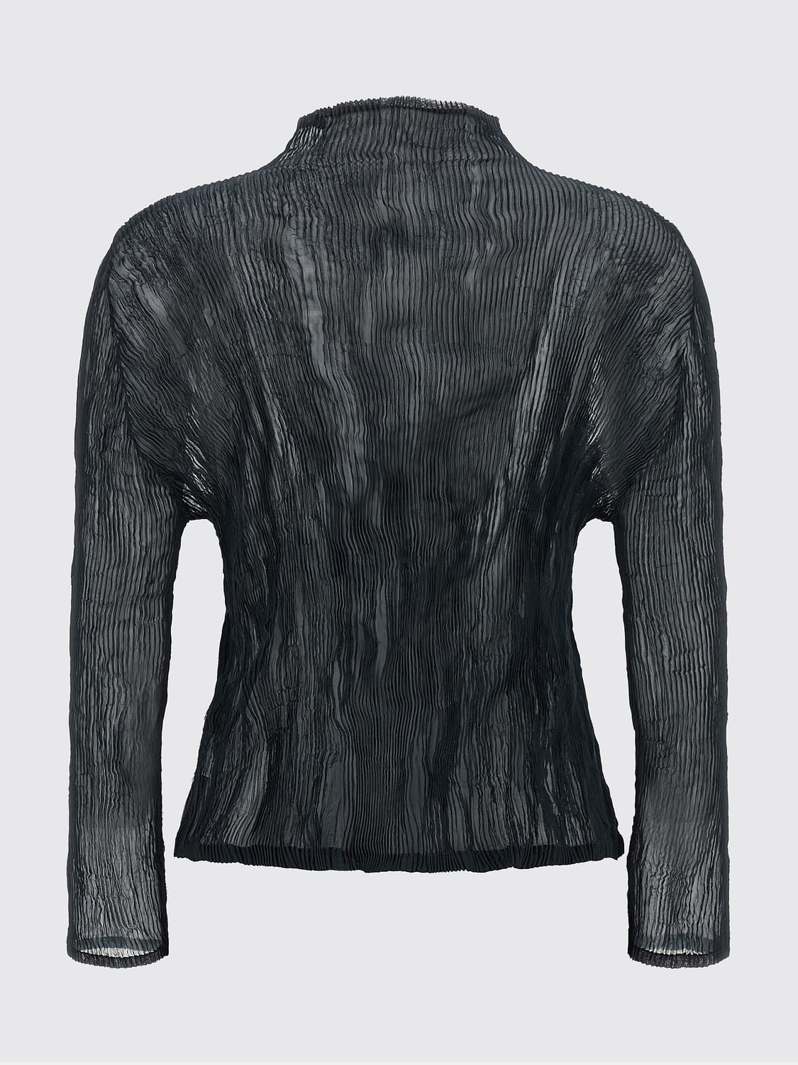 ISSEY MIYAKE JERSEY: Cárdigan Issey Miyake de cuello alto en crepé arrugado con cremallera, Azul Oscuro - Img 3