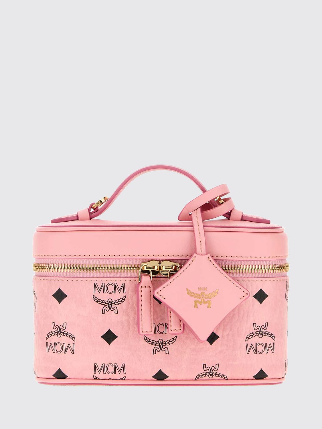 MCM MINI SAC: Mini sac bandoulière Mcm en coton enduit à imprimé logo Visetos, Rose - Img 1