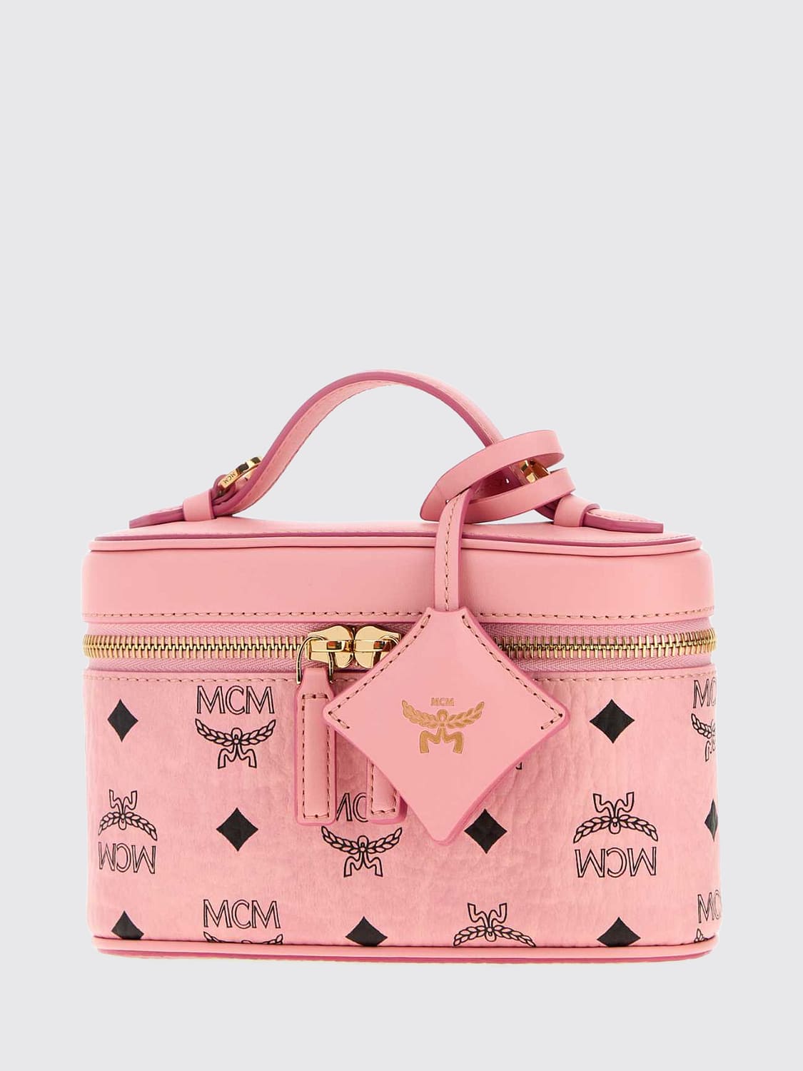 MCM MINI SAC: Mini sac bandoulière Mcm en coton enduit à imprimé logo Visetos, Rose - Img 3