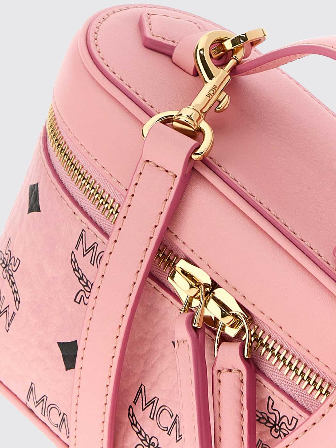 MCM MINI SAC: Mini sac bandoulière Mcm en coton enduit à imprimé logo Visetos, Rose - Img 4