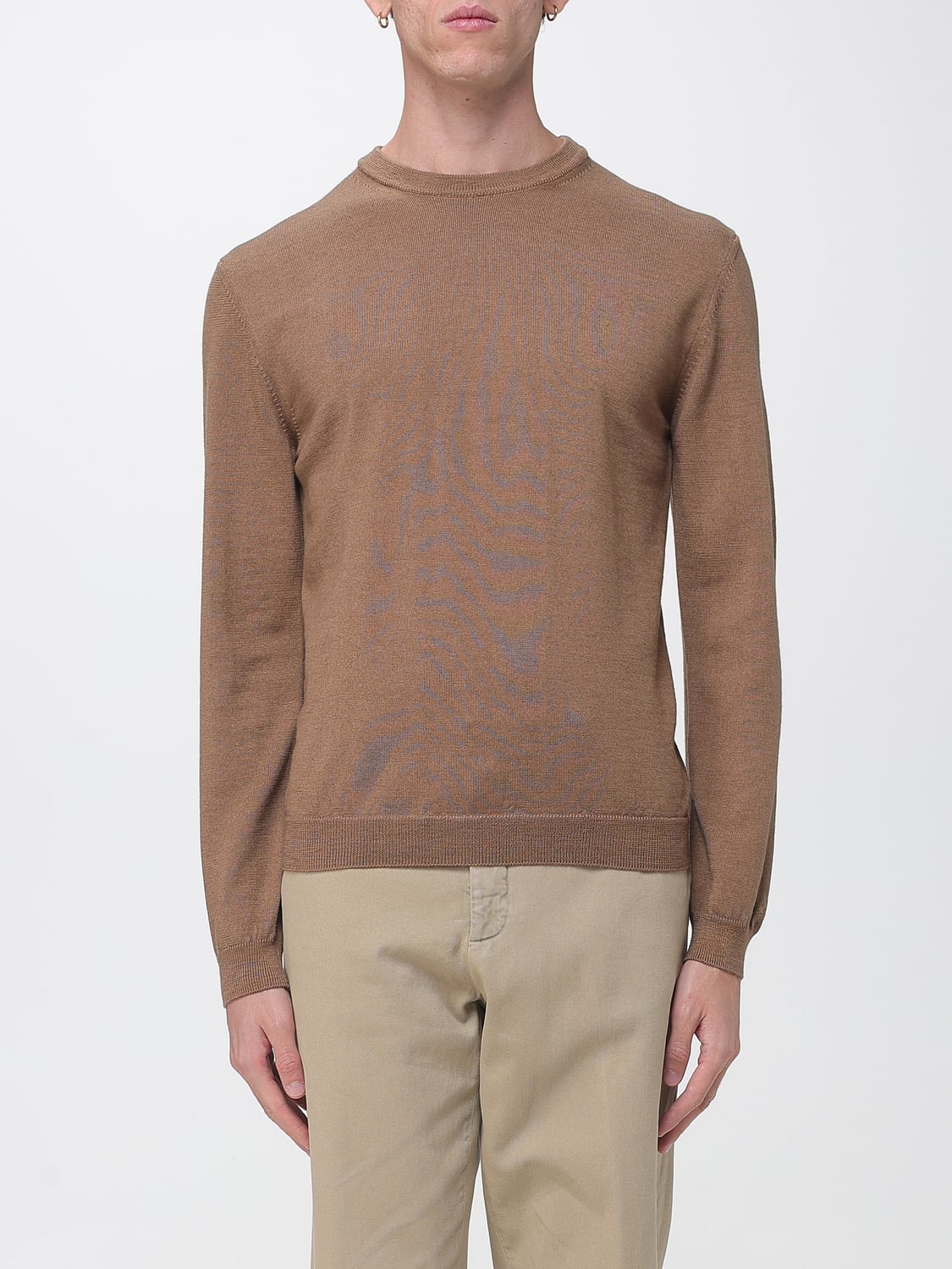 WOOLRICH SWEATER: Woolrich Long-Sleeved Crewneck Jumper in Wool Blend with Ribbed Trims, Brown - Img 1
