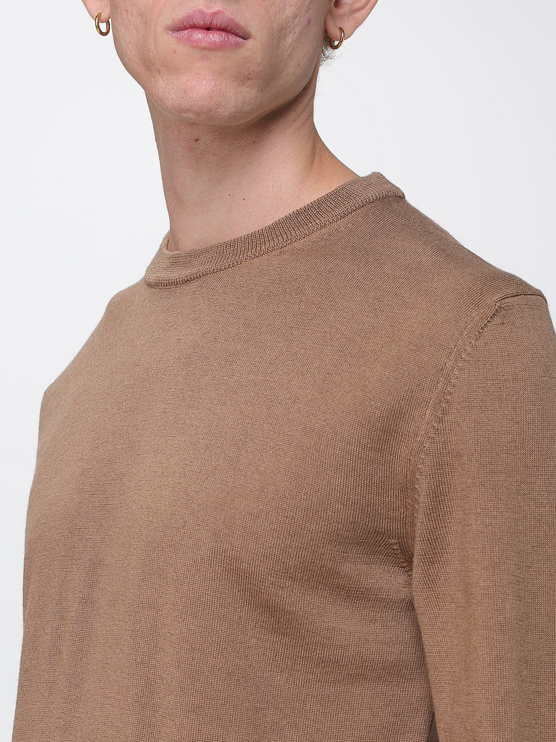 WOOLRICH SWEATER: Woolrich Long-Sleeved Crewneck Jumper in Wool Blend with Ribbed Trims, Brown - Img 3
