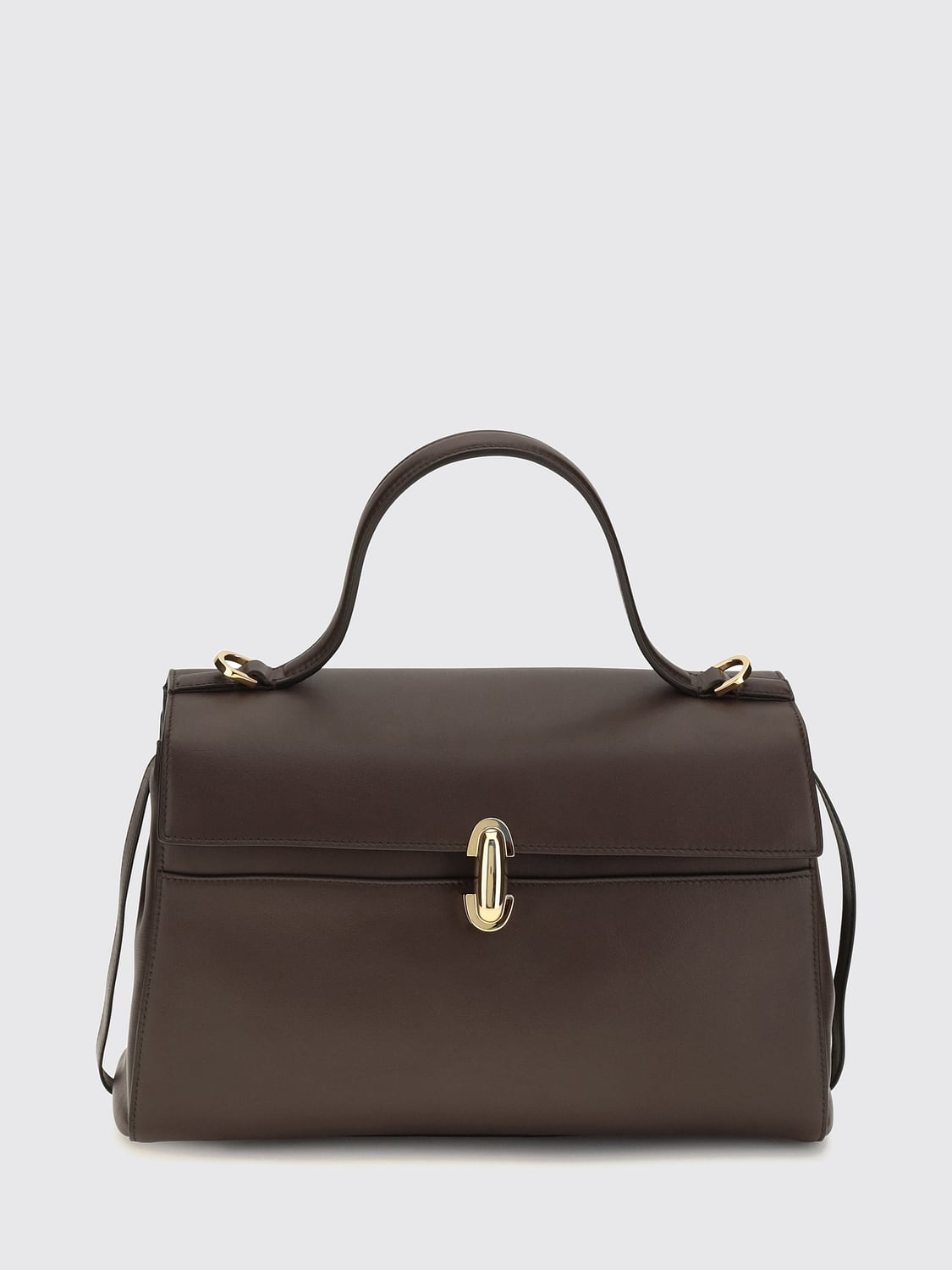 SAVETTE HANDBAG: Symmetry Handbag Savette in Smooth Calfskin with Removable Shoulder Strap, Coffee - Img 1