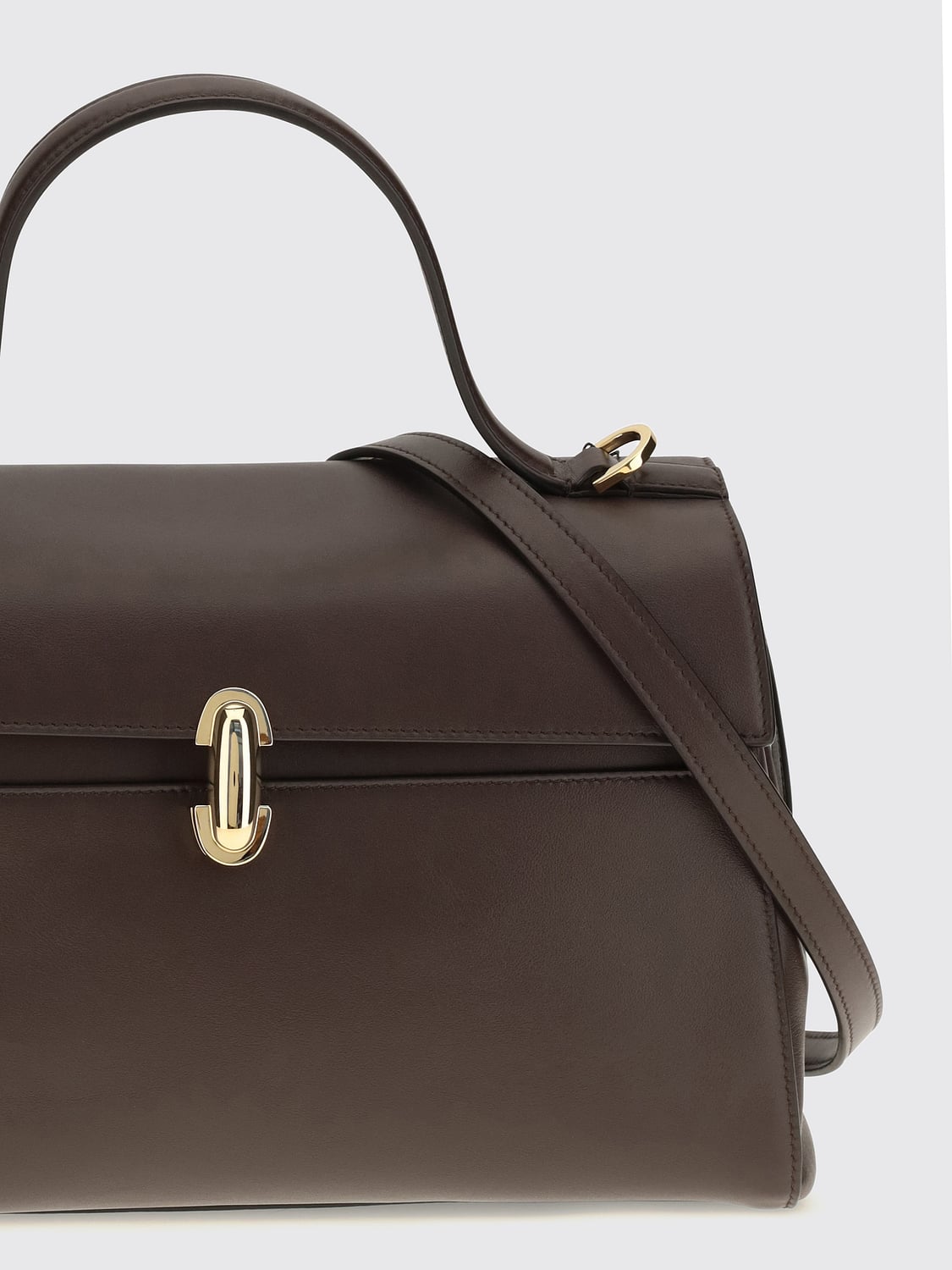 SAVETTE HANDBAG: Symmetry Handbag Savette in Smooth Calfskin with Removable Shoulder Strap, Coffee - Img 4