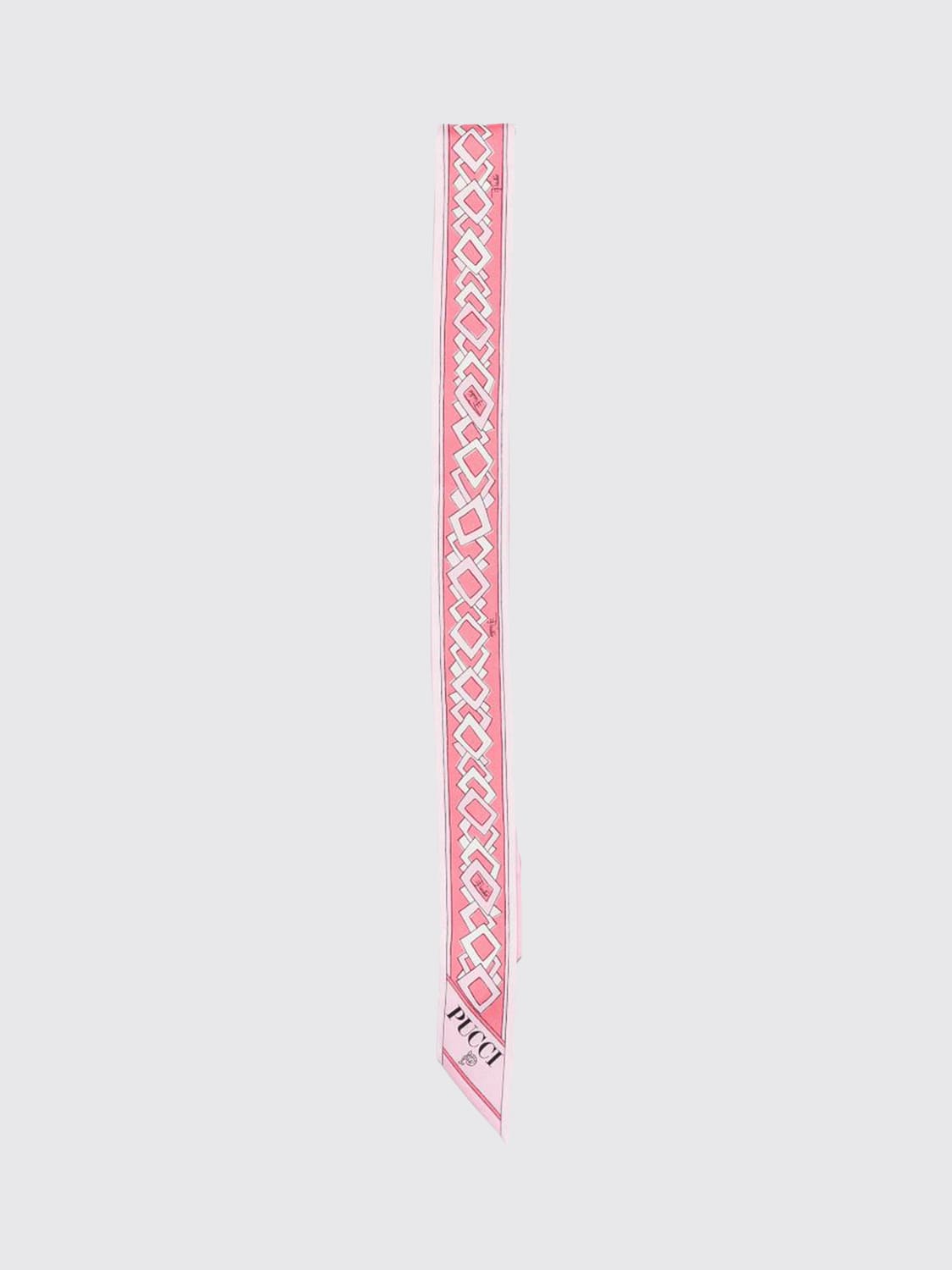 PUCCI 넥 스카프: PUCCI 빈티지 디자인 로고 프린트 퓨어 실크 반두 스카프, 핑크 - Img 1