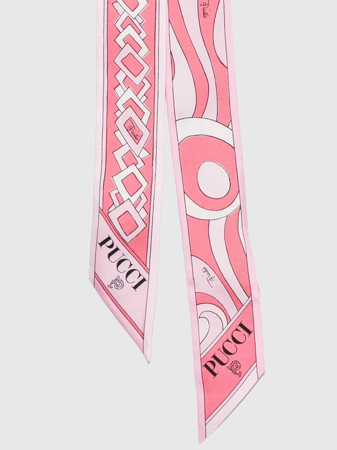 PUCCI 넥 스카프: PUCCI 빈티지 디자인 로고 프린트 퓨어 실크 반두 스카프, 핑크 - Img 2