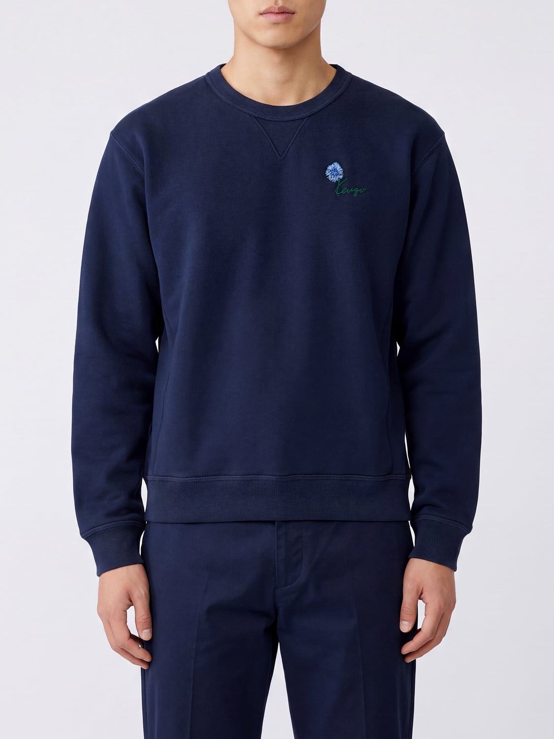 KENZO 卫衣: KENZO 棉质圆领运动衫，胸前饰有撞色刺绣徽标, 蓝色 - Img 1