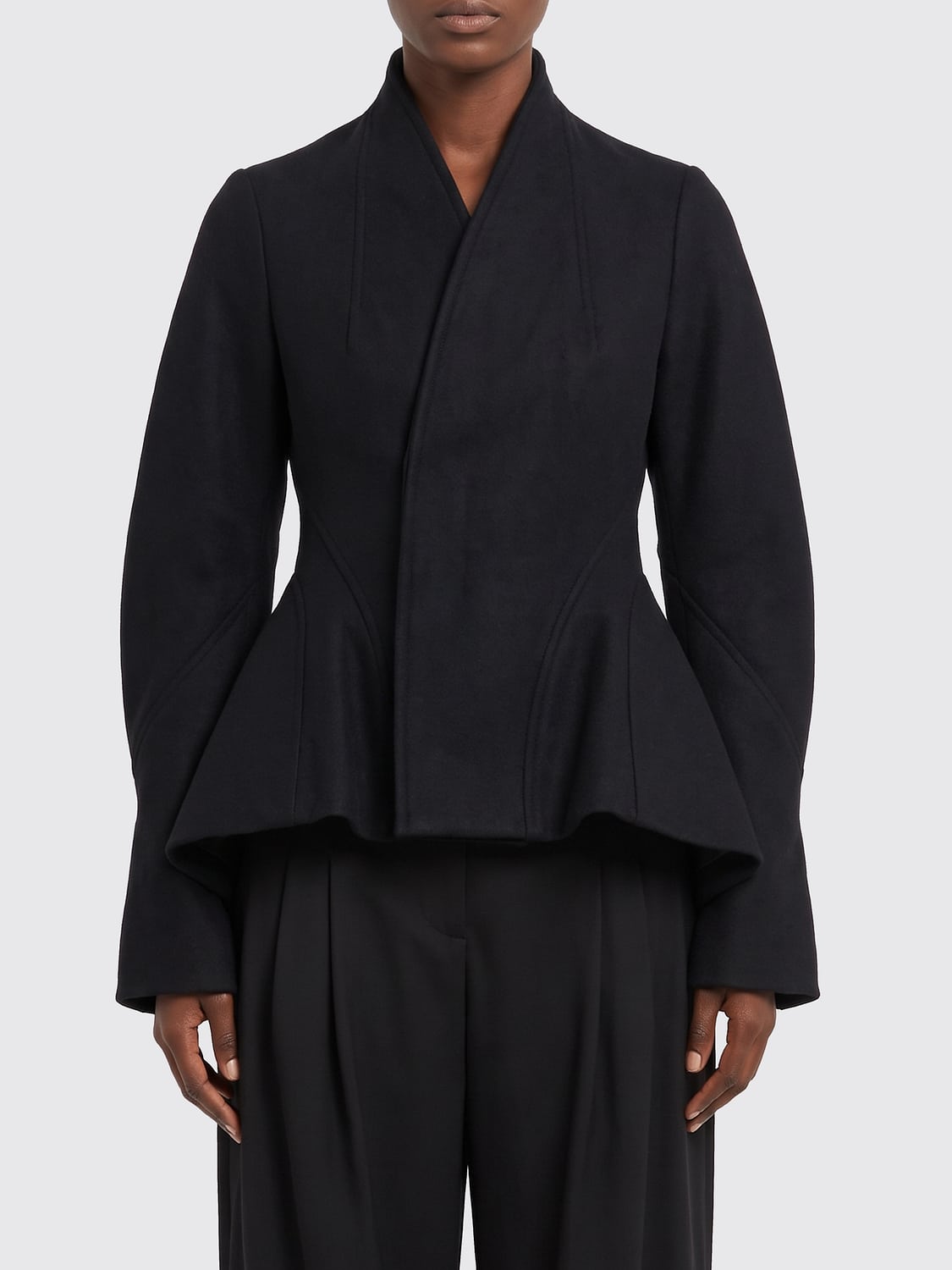 RICK OWENS CHAQUETA: Blazer de botonadura sencilla Rick Owens de lana con cuello chal y cierre oculto, Negro - Img 1