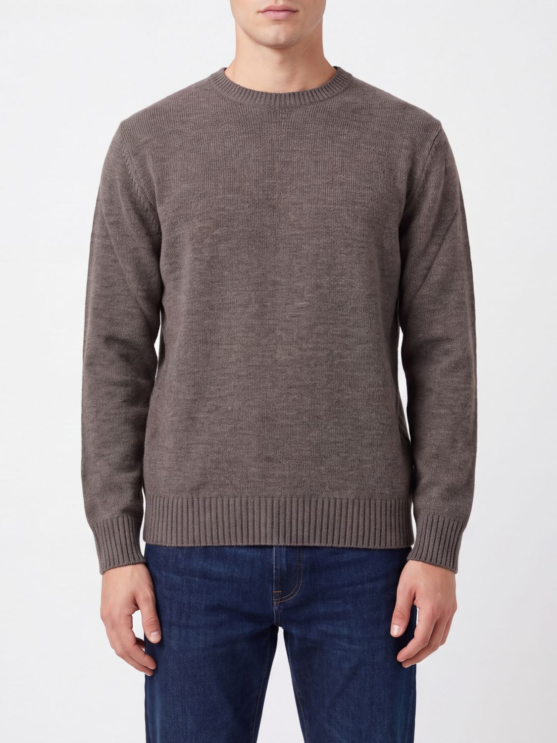 BALLANTYNE SWEATER: Ballantyne Crew-Neck Merino Wool Jumper with Ribbed Trims, Brown - Img 1