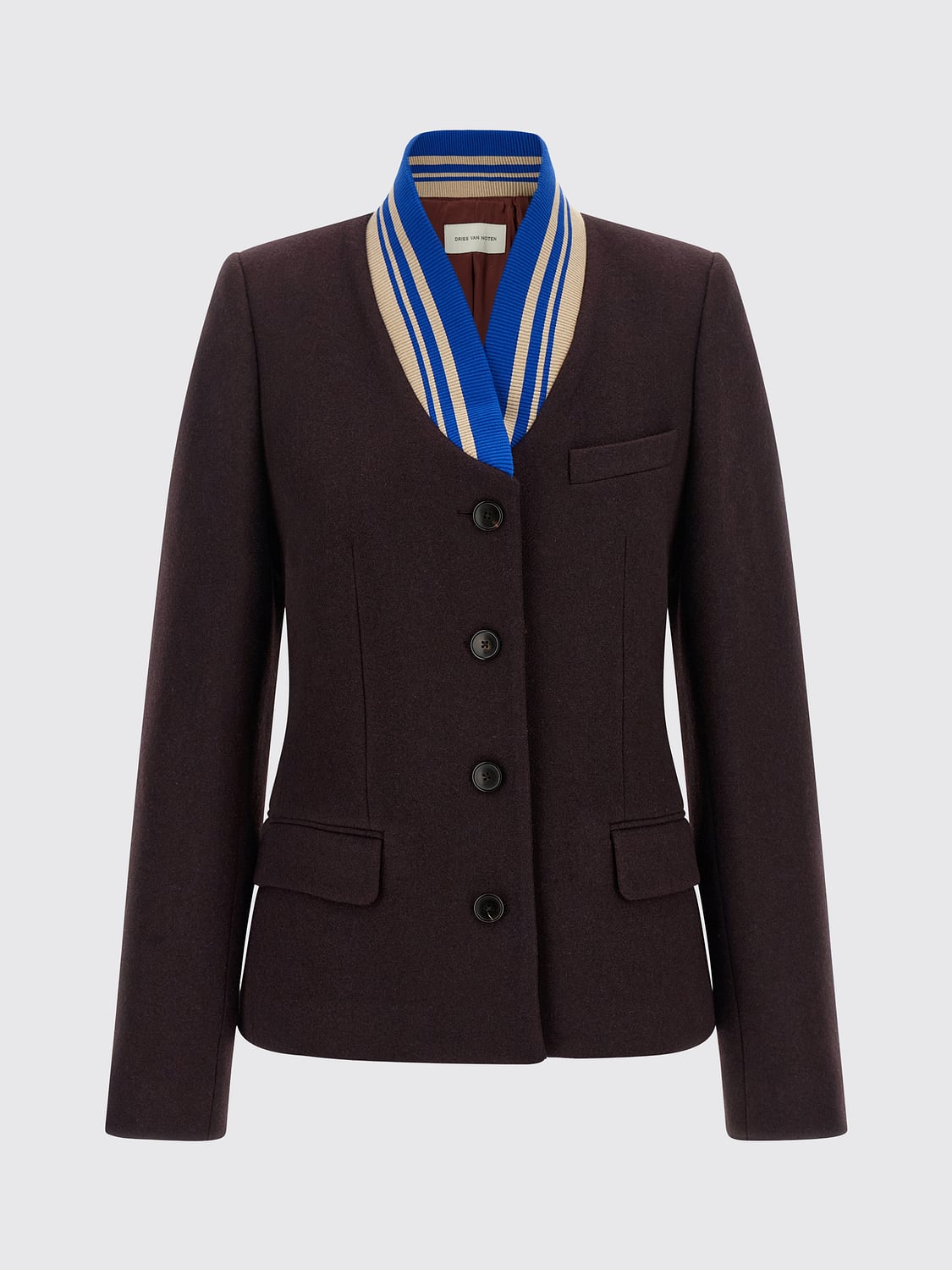 DRIES VAN NOTEN GIACCA: Blazer corto monopetto DRIES VAN NOTEN in misto lana con collo a scialle, Viola - Img 2