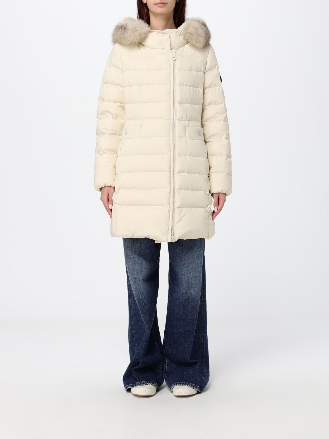 PEUTEREY GIACCA: Piumino Peuterey al ginocchio in nylon trapuntato con cappuccio in shearling, Tortora - Img 1