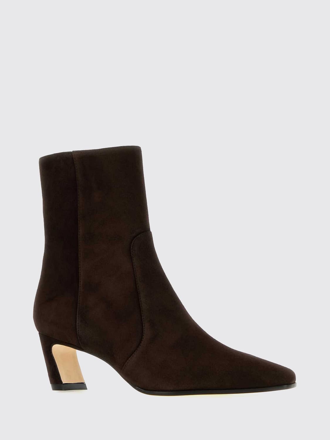 STUART WEITZMAN STIVALI: Tronchetto Stuart Weitzman in pelle scamosciata con tacco medio svasato, Caffe - Img 3