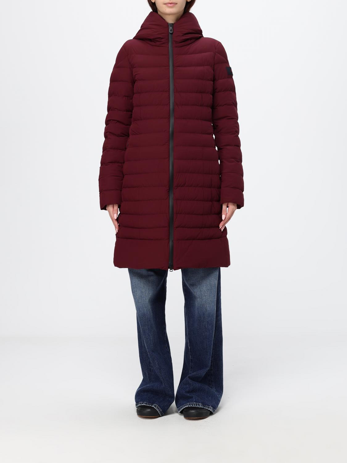PEUTEREY GIACCA: Piumino Peuterey al ginocchio in nylon trapuntato con cappuccio e chiusura a zip, Rosso - Img 1