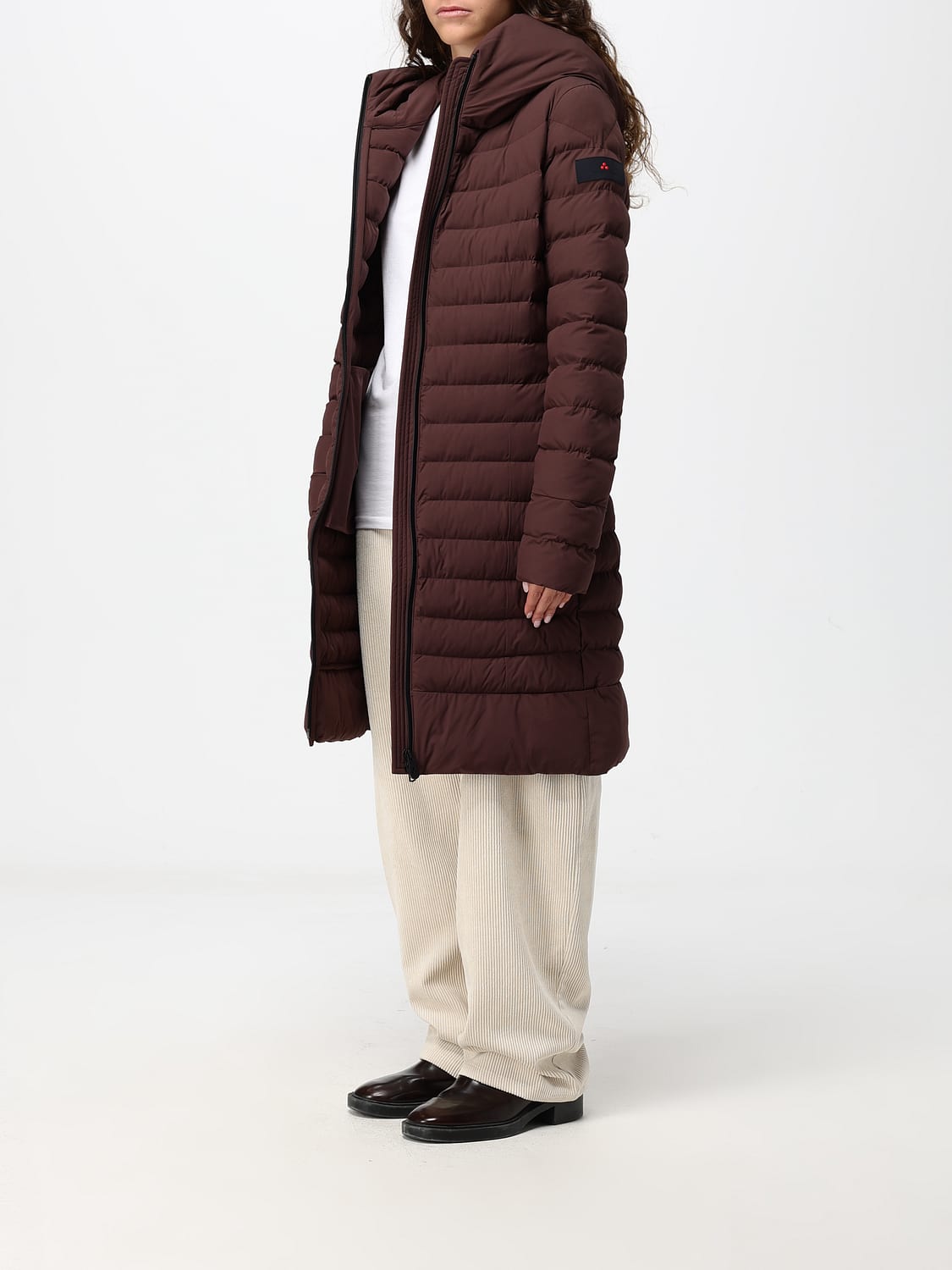 PEUTEREY JACKET: Peuterey Knee-Length Quilted Nylon Down Jacket with Hood and Zip Closure, Brown - Img 3