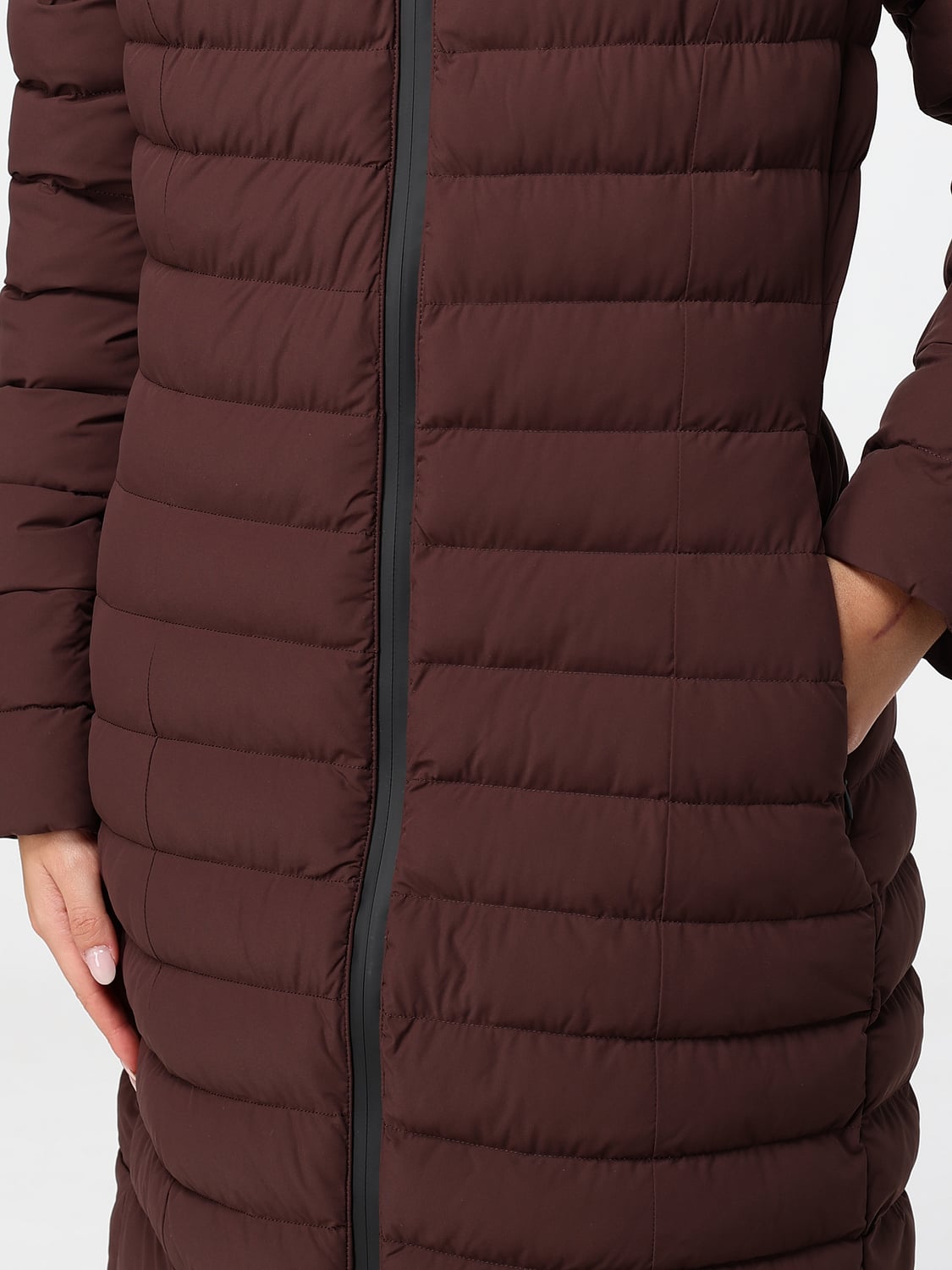 PEUTEREY JACKET: Peuterey Knee-Length Quilted Nylon Down Jacket with Hood and Zip Closure, Brown - Img 4