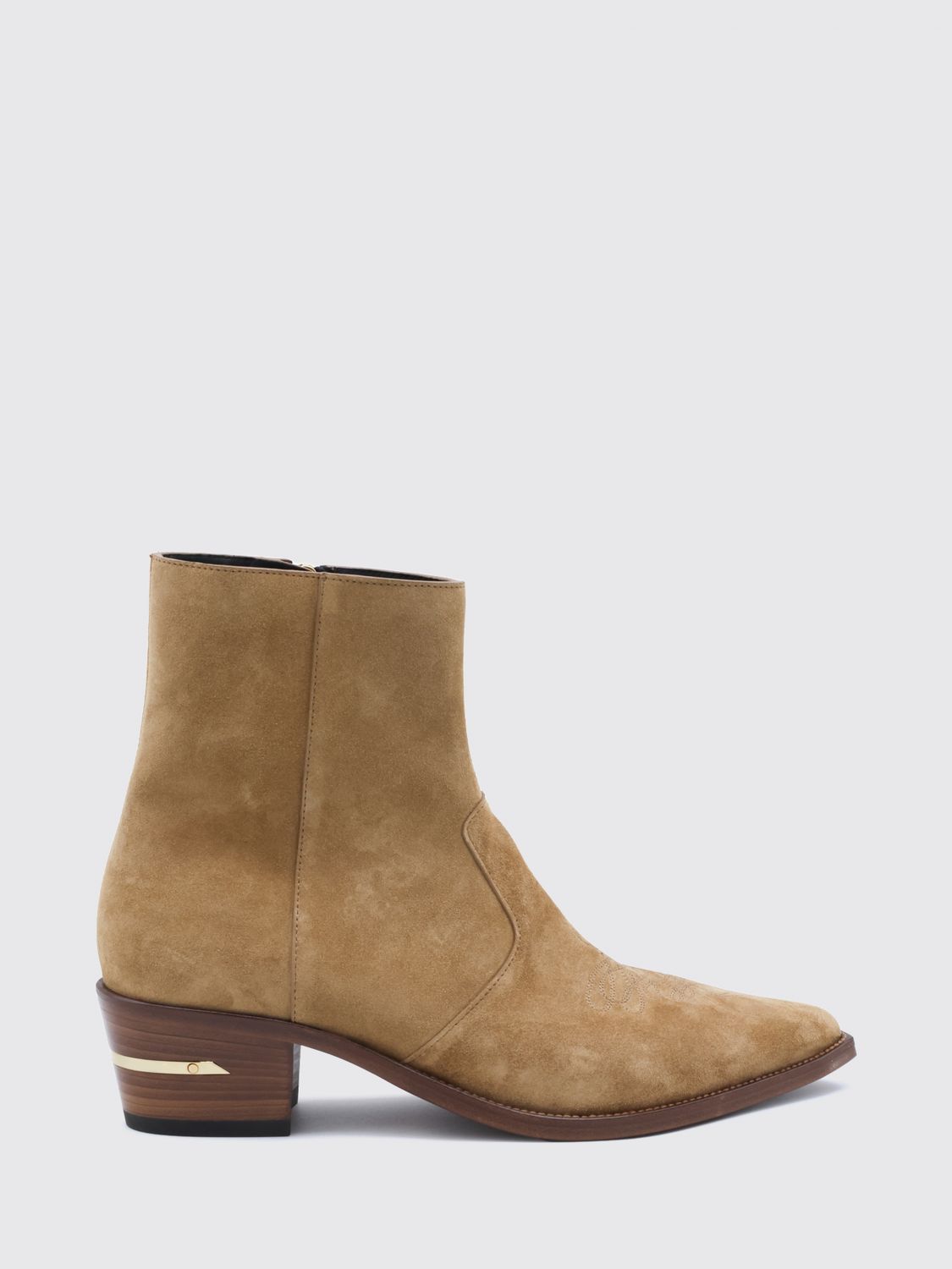 AMIRI BOOT: Ryder AMIRI Suede Western Ankle Boots with Almond Toe and Side Zip, Beige - Img 1