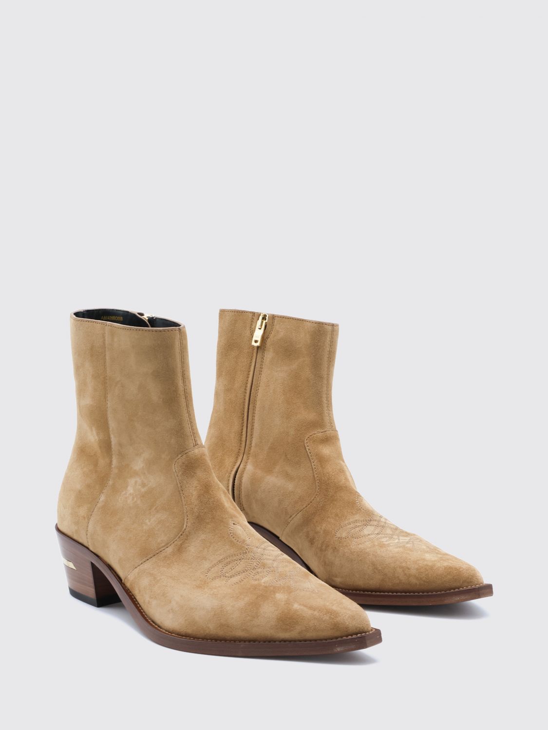 AMIRI BOOT: Ryder AMIRI Suede Western Ankle Boots with Almond Toe and Side Zip, Beige - Img 2