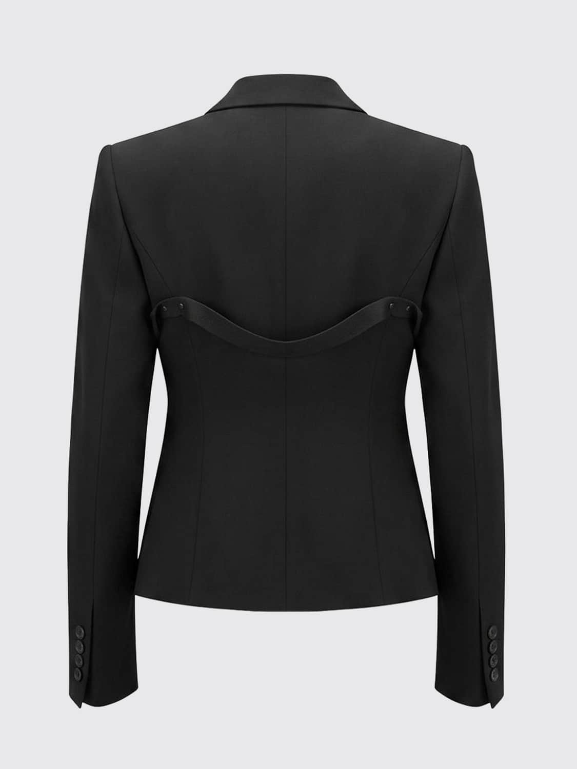 RICK OWENS CHAQUETA: Blazer cruzado de lana Rick Owens con solapas de pico y tiras decorativas, Negro - Img 2