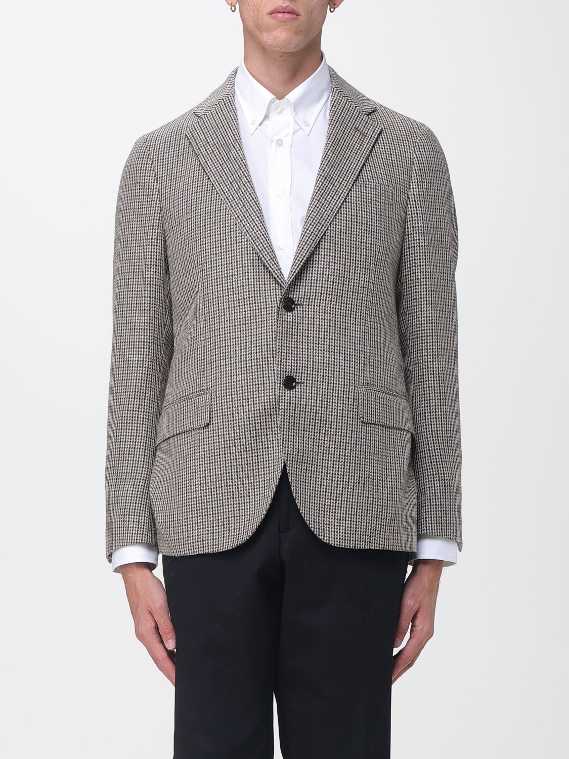 LARDINI JACKE: Einreihiger Lardini Blazer aus Wolle und Kaschmir mit Hahnentrittmuster, Bunt - Img 1