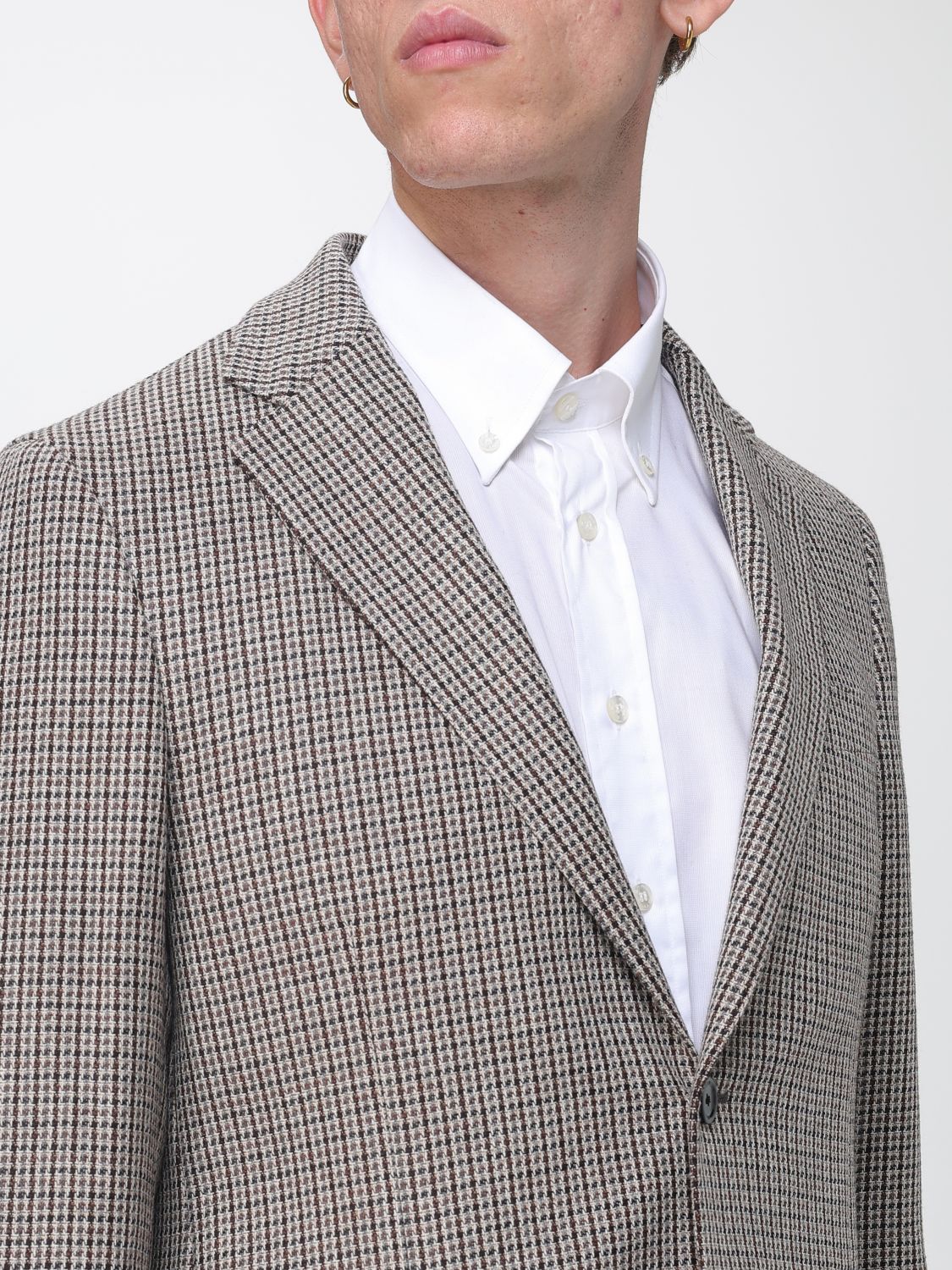 LARDINI JACKE: Einreihiger Lardini Blazer aus Wolle und Kaschmir mit Hahnentrittmuster, Bunt - Img 4