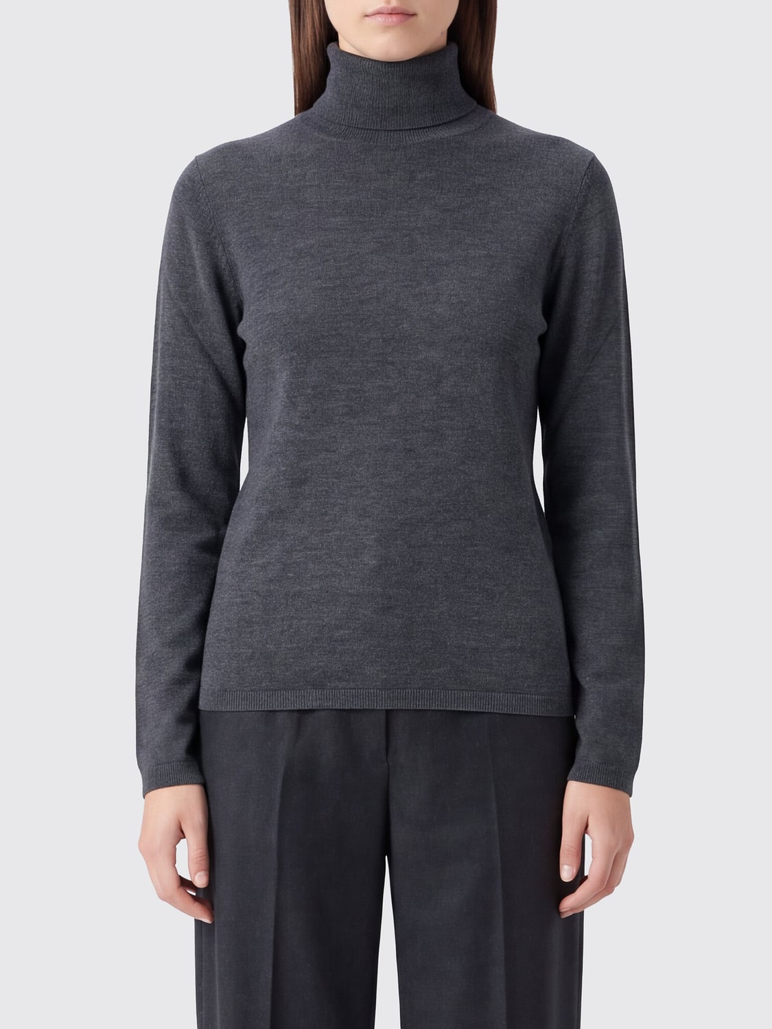 MAX MARA JERSEY: Jersey de cuello alto y manga larga Max Mara en pura cachemira suave, Gris 1 - Img 1