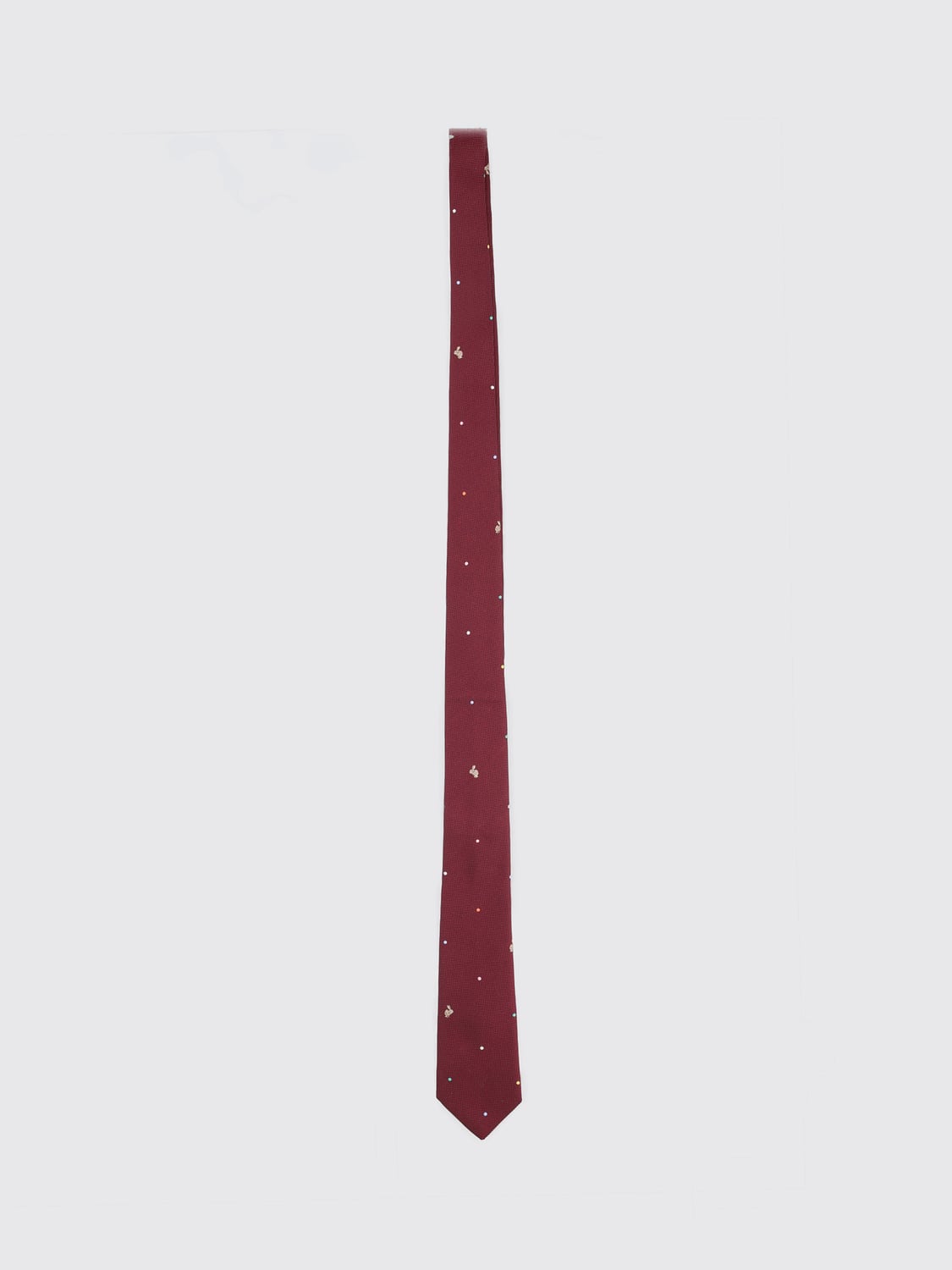 PAUL SMITH TIE: Paul Smith Pure Silk Tie with Embroidered Polka Dots and Logo Loop, Red - Img 1