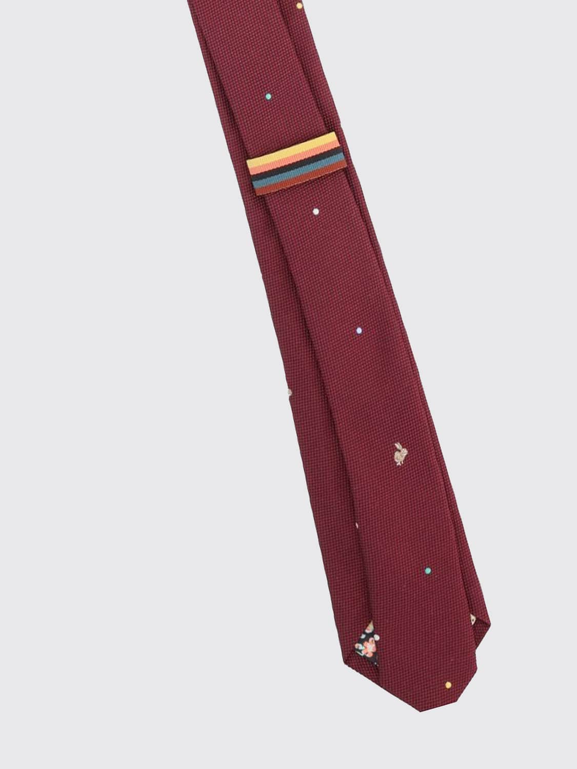 PAUL SMITH TIE: Paul Smith Pure Silk Tie with Embroidered Polka Dots and Logo Loop, Red - Img 2